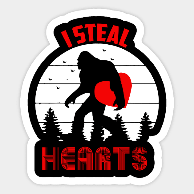 Bigfoot I Steal Hearts Valentines Day Sticker by Gadsengarland.Art